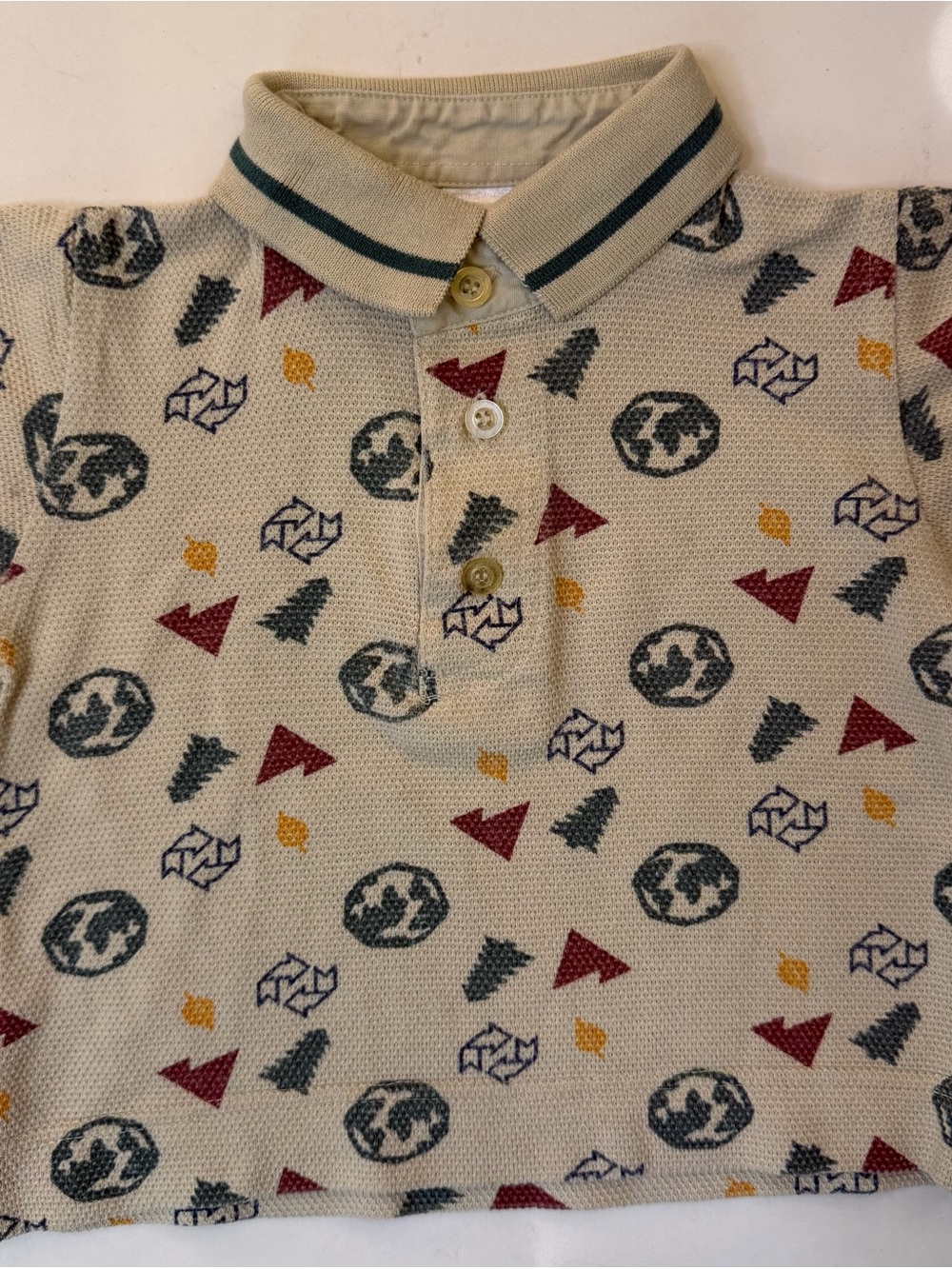 Vintage Buster Brown Baby Polo 12M Earth Recycling Tree Print Retro 90s